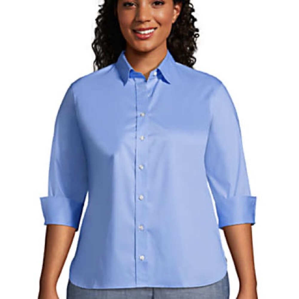 Lands End Women's Plus Size 3/4 Sleeve Flip Cuff Stretch Shirt